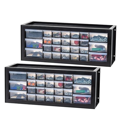 IRIS USA Plastic Drawer Storage Organizer, 24-Drawer Cabinet for Crafts Hardware Tools - Black I685821