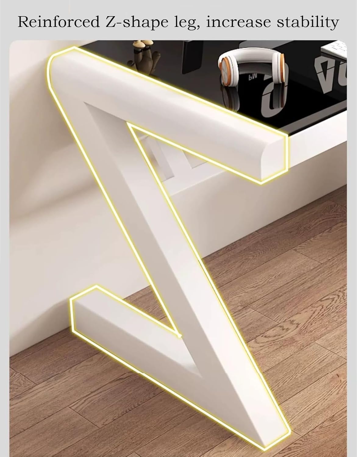 Modern Computer Desk Tempered Glass with Threading Hole Storage, Black F244