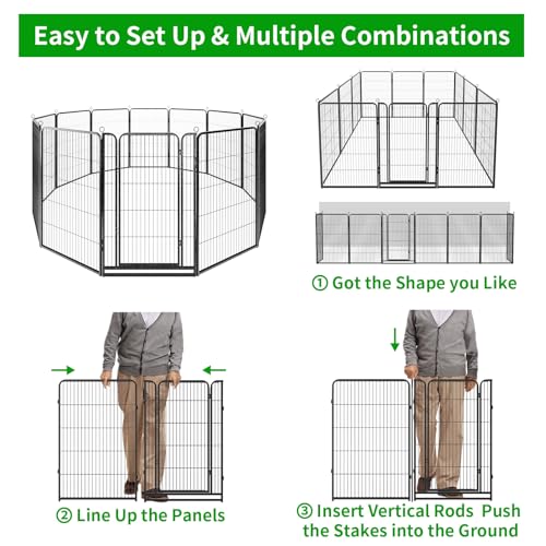 Dog Playpen Outdoor Extra Wide 12 Panels Heavy Duty 40" Height with Doors Portable G77703