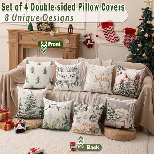 Christmas Pillow Covers 18x18 Set of 4, Double-Sided Print G493315