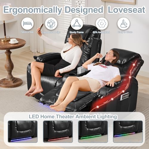 RV Reclining Loveseat with LED Light, USB, Cup Holders, Blue L574