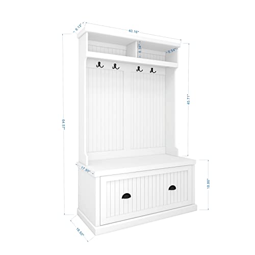BNSPLY Hall Tree with Bench and Shoe Storage, White Y376