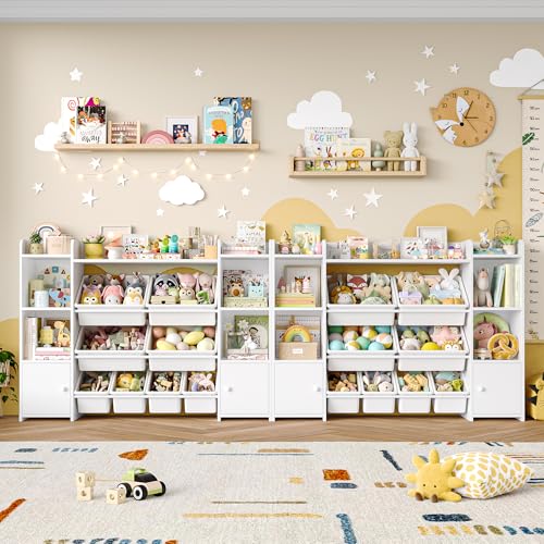 FOTOSOK 55" Toy Storage Organizer with 8 Bins and Bookshelf, Pink J681345