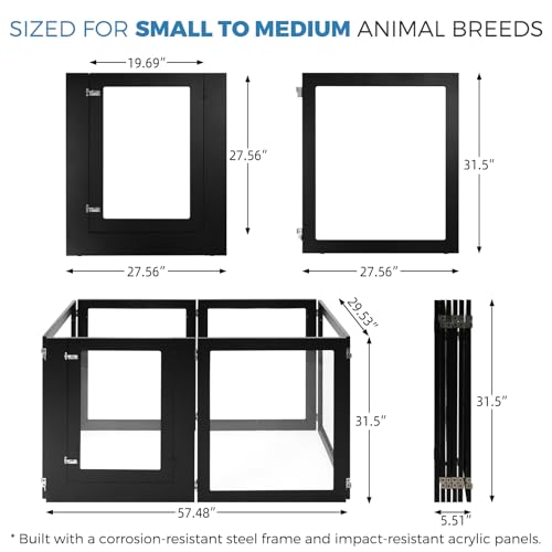 Heavy Duty Clear Acrylic Dog Playpen with Metal Frame, 6 Panels with Door I91403