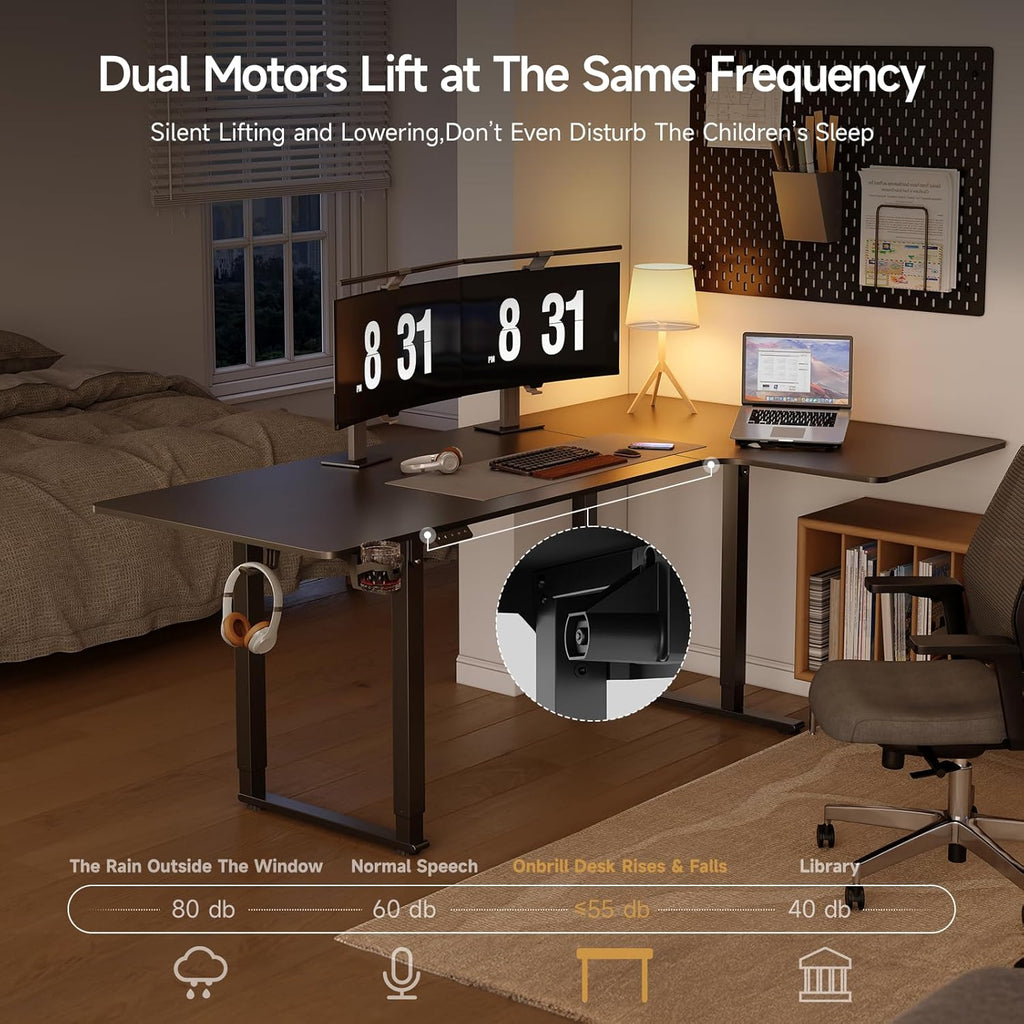 L Shaped Standing Desk 63x43 Inches with Dual Motor Memory Controller, Black Q887678