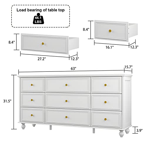 FAMAPY Chest of Drawers White Dresser with Gold Metal Handles & Wooden Legs O6797