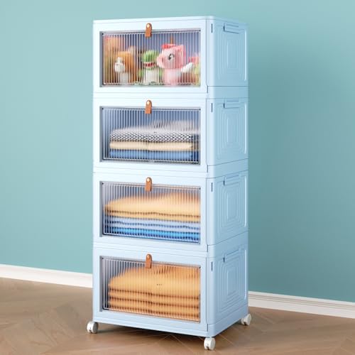 4 Tier Stackable Storage Bins with Lid and Wheels, Grey P84827