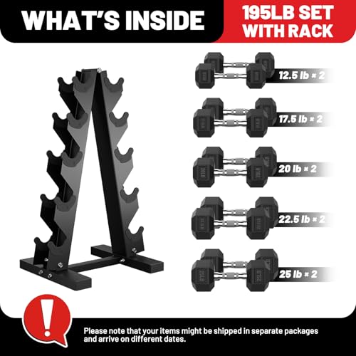 PAPABABE Hex Dumbbell Set with Rack, Rubber Coated, 60-550lb Z952579