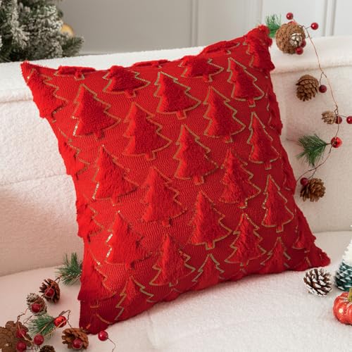 UGASA Star Christmas Decorative Pillow Covers 18x18 Inch Set of 2 Dark Green Q9265