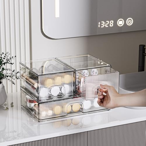 ZHIAI 3 Pack Clear Stackable Acrylic Cosmetic Organizer with Drawers N472