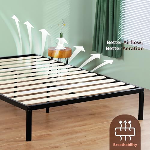 PrimaSleep 18 Inch Heavy Duty Steel Slat Bed Frame, Full, Black P73898