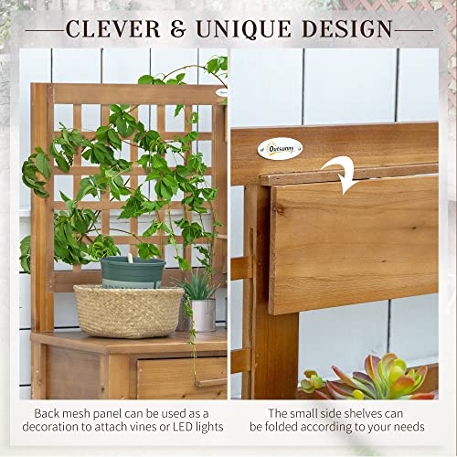 Outsunny Potting Bench Table, Outdoor Wooden Workstation with Shelves and Drawer Z303163