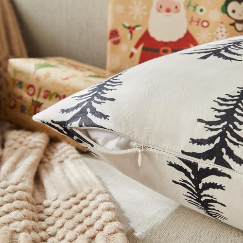Christmas Pillow Covers Set of 2, 18x18 Inch, Green Winter Tree Print Z3499