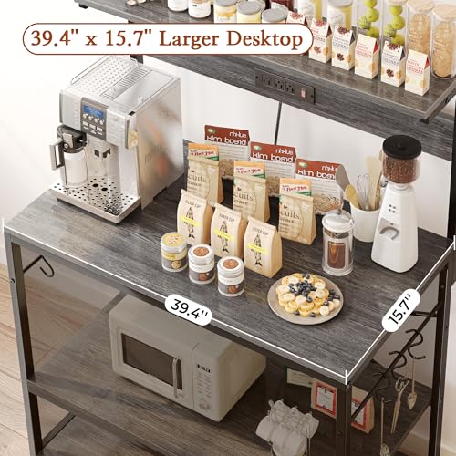 SUPERJARE Kitchen Bakers Rack with Power Outlet, Coffee Bar Table, Rustic Brown W637