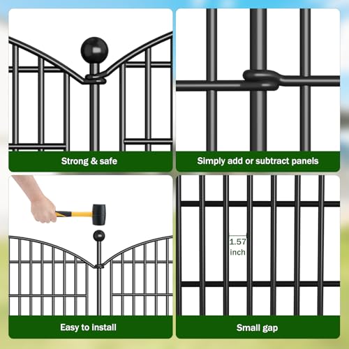 10 Panels No Dig Decorative Garden Fence, Rustproof Metal Dog Fence for Yard U518