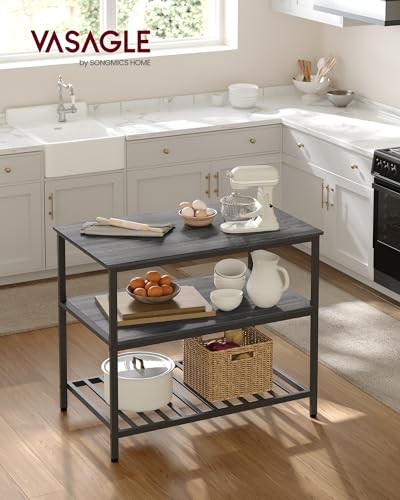 VASAGLE Kitchen Island with 3 Shelves, 47.2 Inches, Rustic Brown and Black W99569