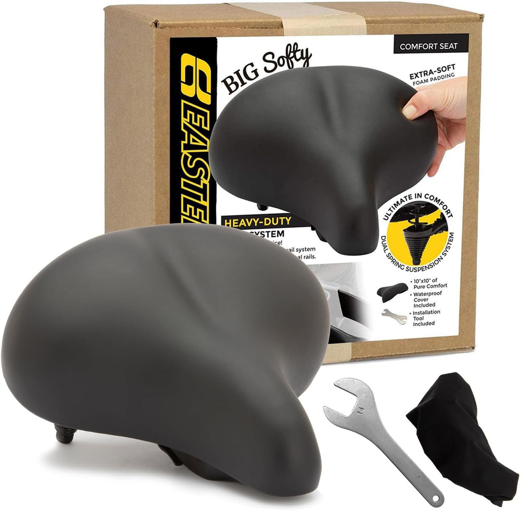 Big Soft Cushion Bike Seat for Seniors - Indoor Spin – Stationary & Exercise Bikes – Large Wide and Padded Bicycle Saddle for Men and Women. The Most Comfortable Replacement for Your Beach Cruiser.