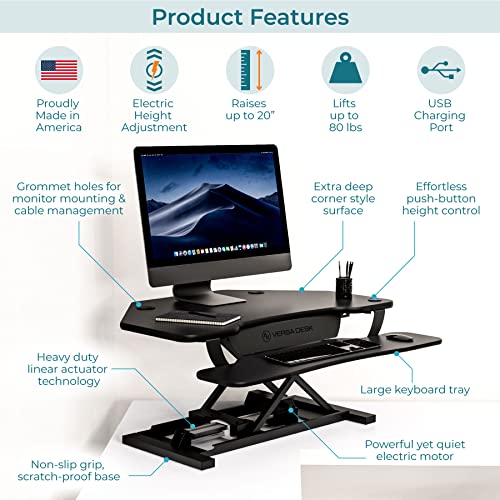 VERSADESK® PowerPro™ 36" Corner Standing Desk Converter with Keyboard Tray, Black O892