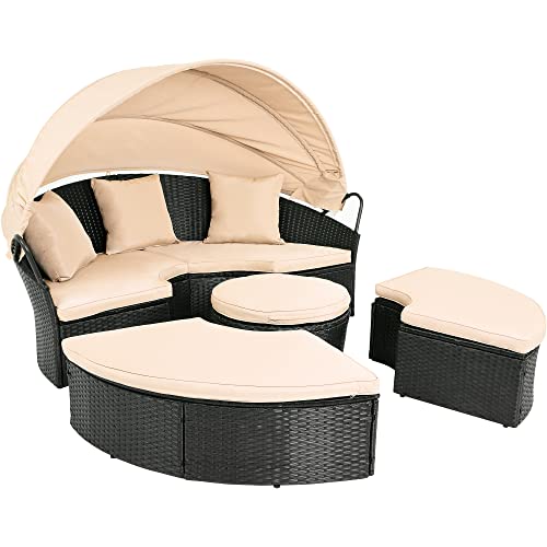 YITAHOME Outdoor Patio Wicker Daybed with Retractable Canopy, Light Brown and Beige N7296