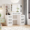 Homsee 43.3" W Luxury Makeup Vanity Desk with Lighted Mirror and Crushed Diamond Trim, Makeup Dressing Table with Storage Shelves and Adjustable Side Mirrors for Bedroom, White