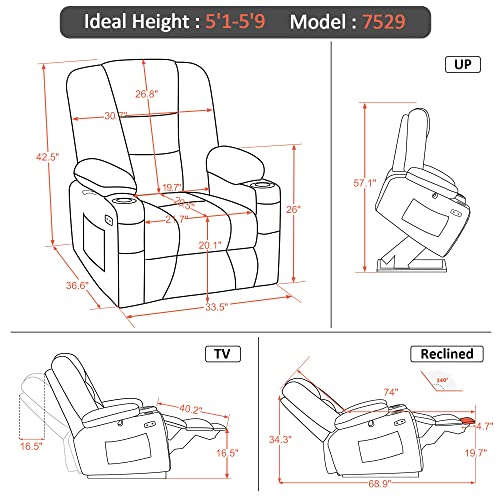 MCombo Small Power Lift Recliner Chair with Massage and Heat, Brown N356790