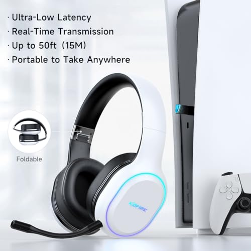 Wireless Gaming Headset for PS5, PS4, PC, Detachable Mic, White P2942