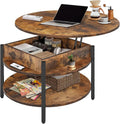 CLATINA Round Lift Top Coffee Table, Farmhouse Wooden Round Coffee Table with Storage and Hidden Compartment for Living Room Home Office Round Center Tables, 35.43 in(Rustic Brown)