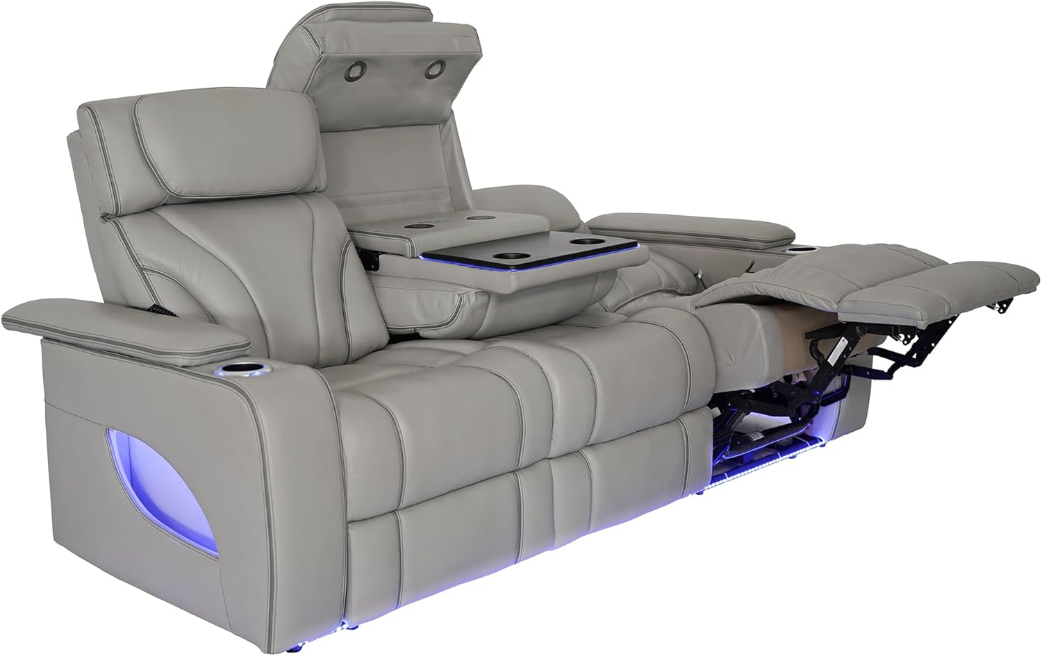 Armen Living Octavia Power Reclining Heated Massage Sofa, 86" Wide, Silver and Gray Leather M65396