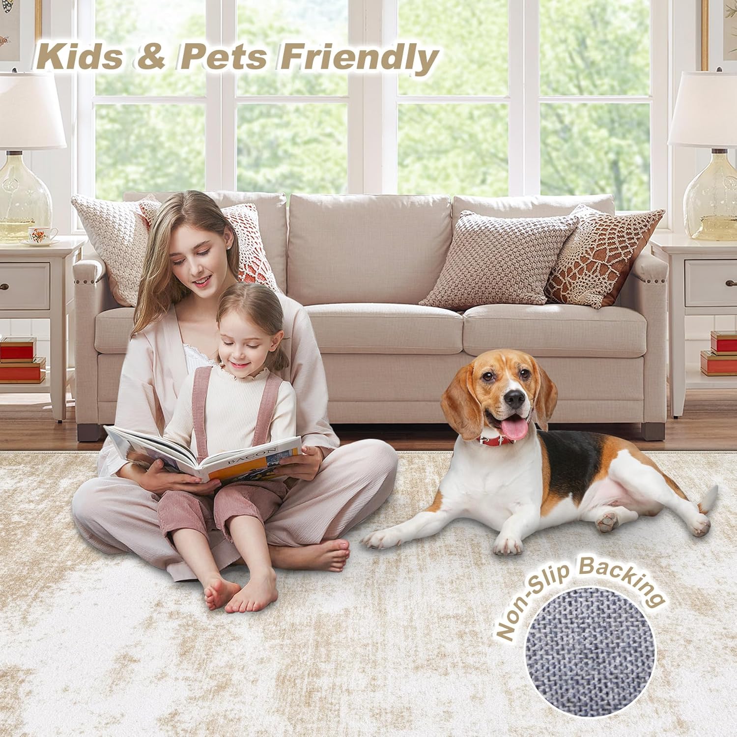 Washable Area Rug 8x10 Modern Abstract Living Room Carpet Beige L76780