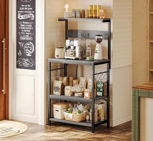 SUPERJARE Kitchen Bakers Rack with Power Outlet, Coffee Bar Table, Rustic Brown W637