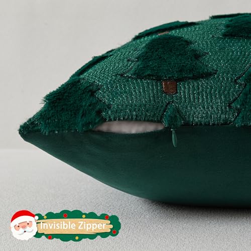 UGASA Star Christmas Decorative Pillow Covers 18x18 Inch Set of 2 Dark Green Q9265