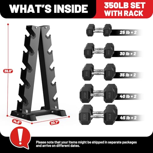 PAPABABE Hex Dumbbell Set with Rack, Rubber Coated, 60-550lb Z952579