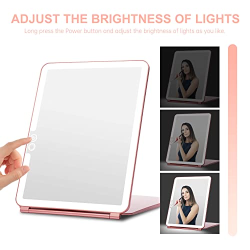 Foldable Double Sided Tabletop Mirror with Rechargeable Light, 10X and 1X U664