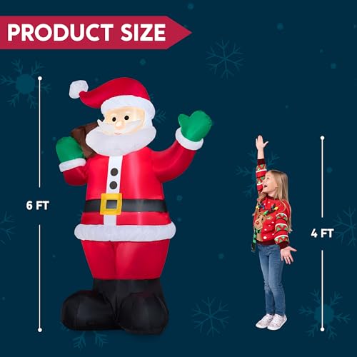 Joiedomi 6 FT Christmas Inflatable Santa with Gift Bag, LED Lights H570