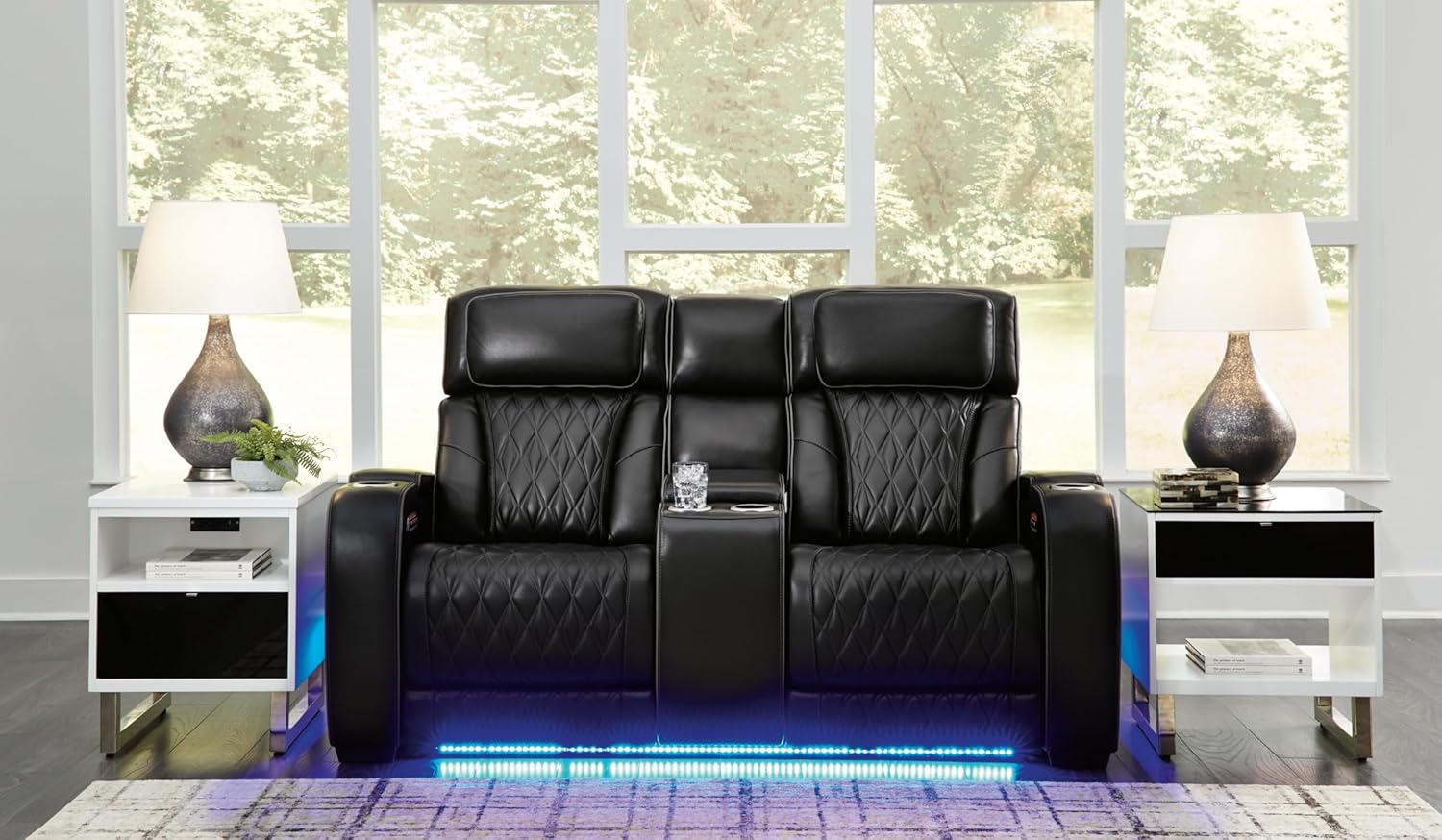 Signature Design by Ashley Boyington Power Reclining Loveseat with Console, Black V70876