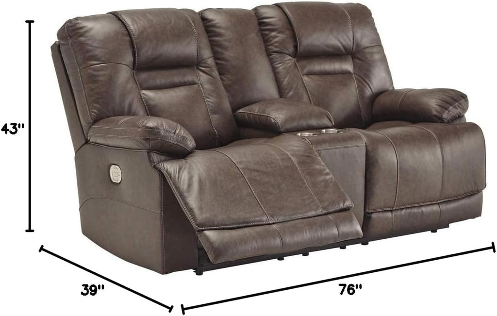 Signature Design by Ashley Wurstrow Leather Power Reclining Loveseat with USB Charging, Brown Q13166