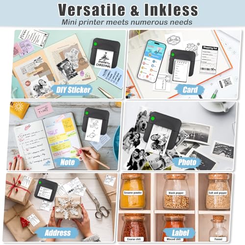 Mini Sticker Printer with 11 Rolls Paper, Bluetooth Inkless, Pink D95489
