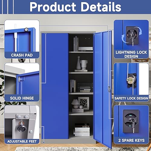 Metal Storage Cabinet with Doors and Shelves, 71" Locking Steel, White L799