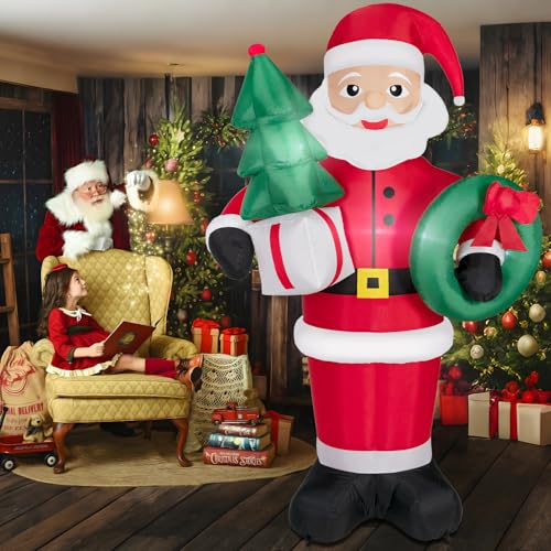 8FT Christmas Inflatables Santa Claus with Christmas Tree, LED Lights, Outdoor Yard Decor B208795