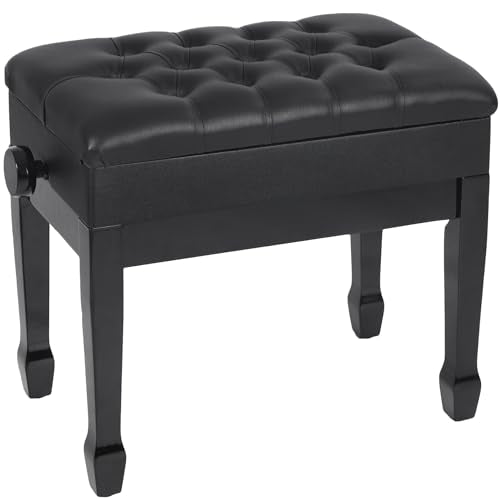 Adjustable Height Piano Bench with Storage, Heavy Duty Wooden Piano Stool Keyboard Bench with PU Leather Cushion, Brown