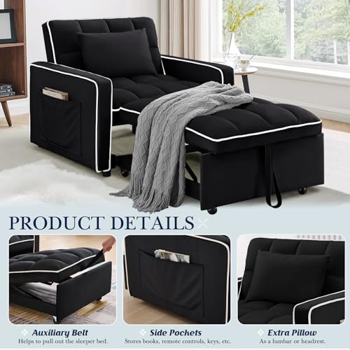 3 in 1 Convertible Sleeper Chair Bed with Adjustable Backrest, Beige J12414