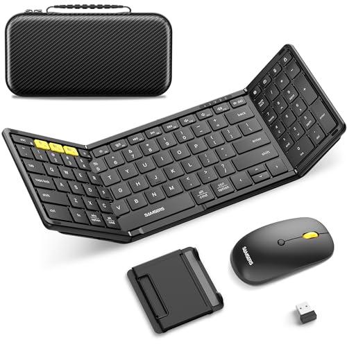 Samsers Foldable Bluetooth Keyboard and Mouse Combo, 2.4G + BT5.0, USB-C Rechargeable, for Windows Android iOS Mac OS N54454