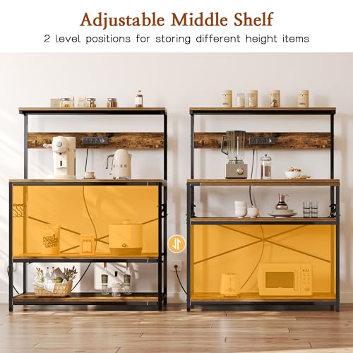 SUPERJARE Kitchen Bakers Rack with Power Outlet, Coffee Bar Table, Rustic Brown W637