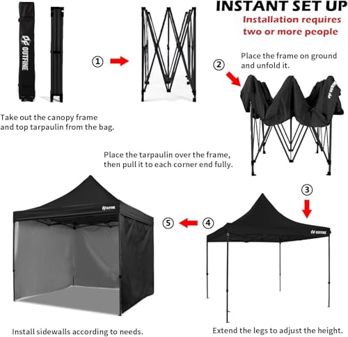 OUTFINE Heavy Duty 10x10 Pop Up Canopy Tent with 3 Side Walls, White Q980400