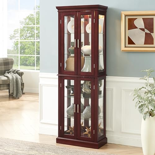 Lighted Glass Curio Cabinet with Adjustable Shelves & Mirrored Back G992993
