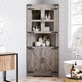 Farmhouse Corner Cabinet, Tall Corner Cabinet with Barn Door & Adjustable Shelves, Corner Storage Cabinet for Living Room, Kitchen, Bathroom, White