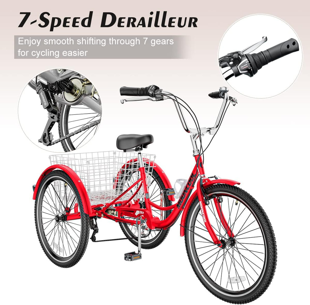 Adult Tricycle 7 Speed 3 Wheel Bike with Basket for Seniors A554236