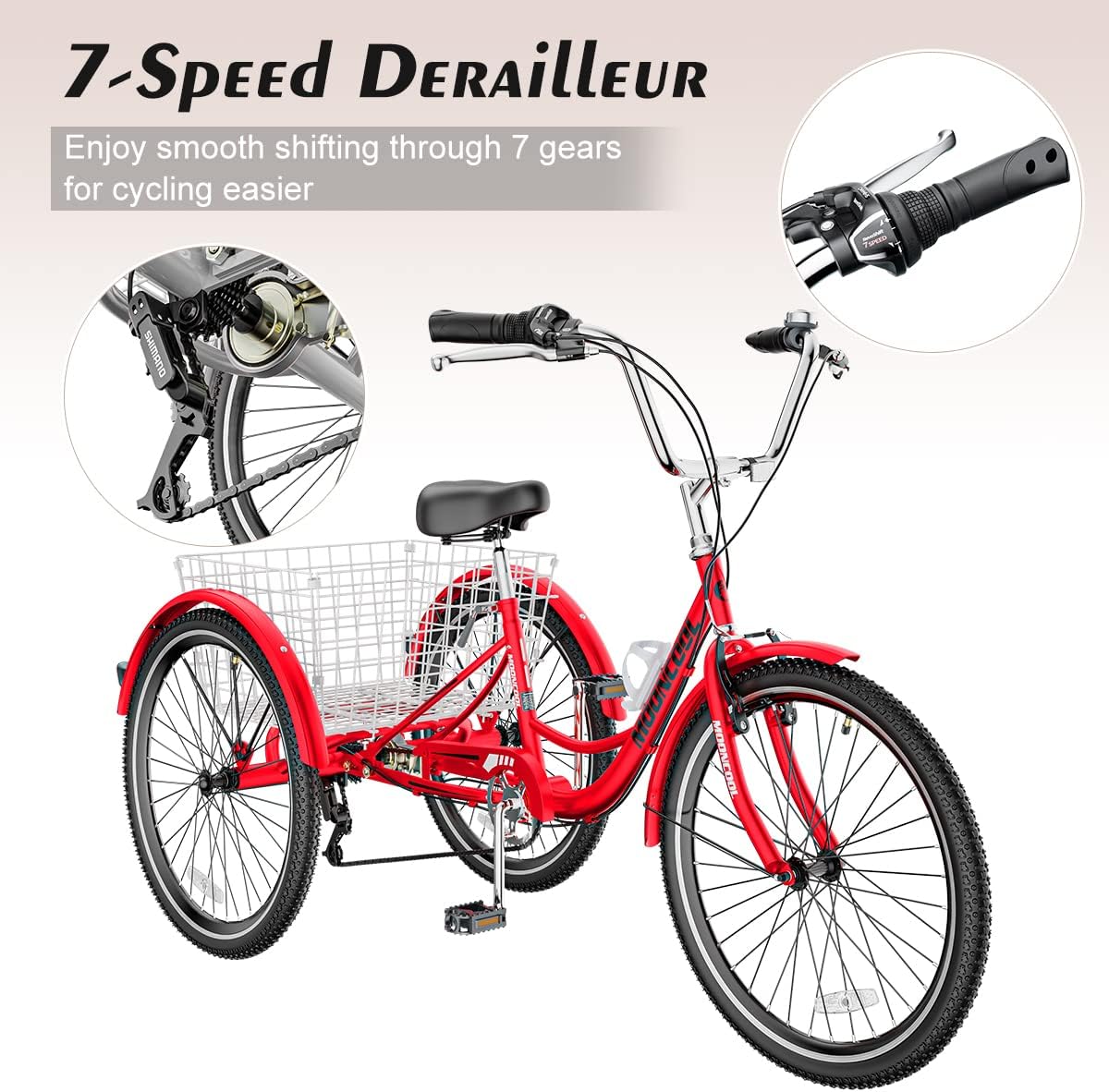 Adult Tricycle 7 Speed 3 Wheel Bike with Basket for Seniors A554236