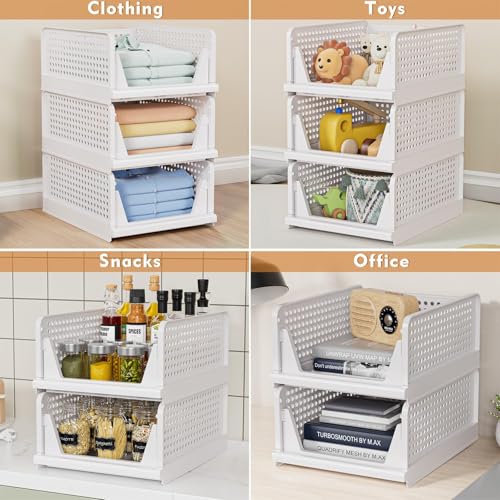 5 Pack Stackable Closet Storage Basket, Foldable Organizer, White M149842
