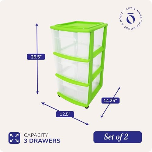 HOMZ 3-Tier Clear Plastic Storage Organizer Cart with Wheels, Black Frame M4715